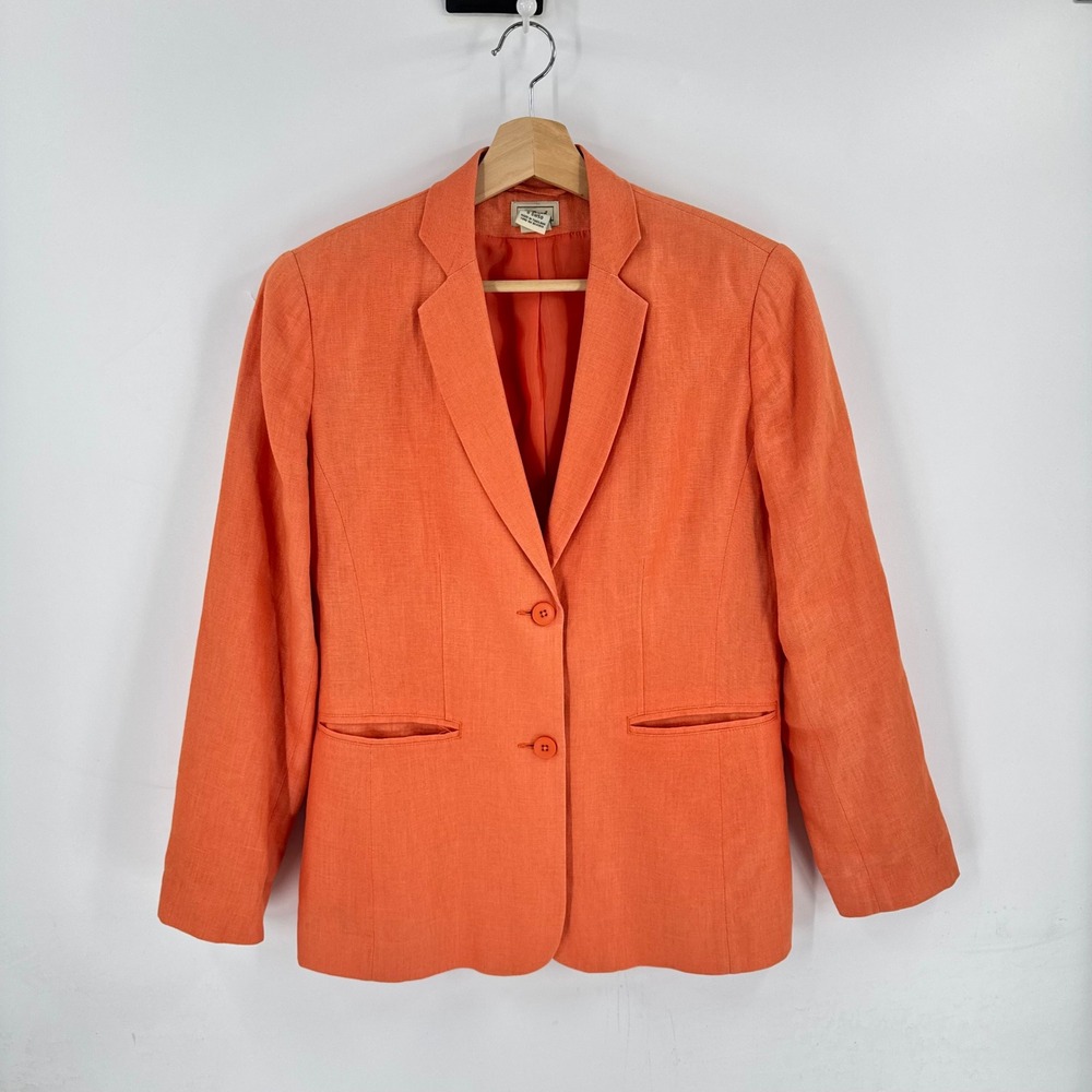 L.L. Bean Blazer Orange 100% Linen Size 4 Career Casual Coastal Grandma Classic